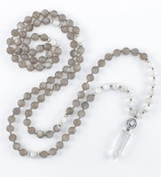 MOOSTNGR matte gray & white beaded necklace with crystal